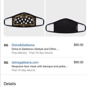 NWT neoprene Dolce and Gabanna mask.